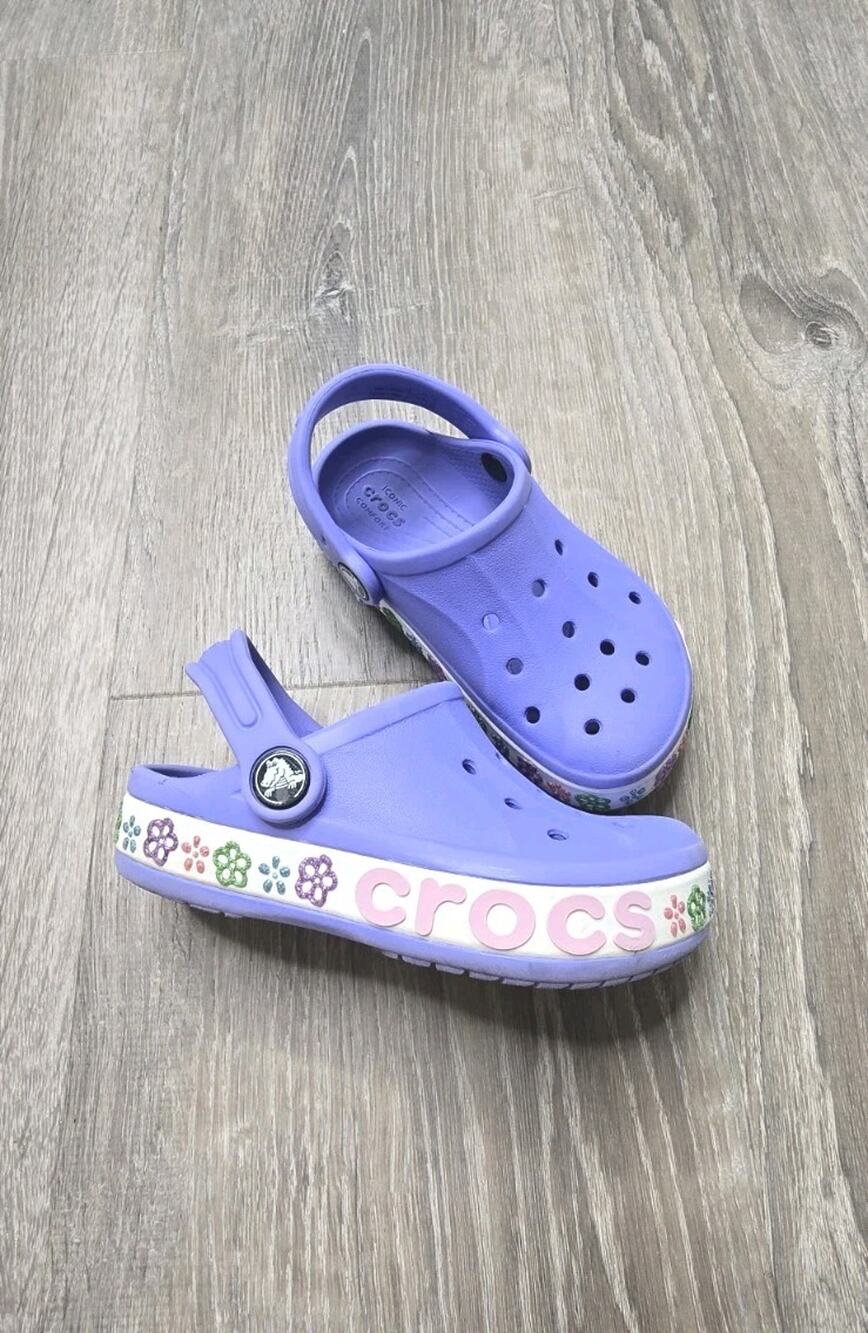 Kids Crocs Lavender Purple Floral Glitter Clog Sandals Size C10 Iconic Comfort